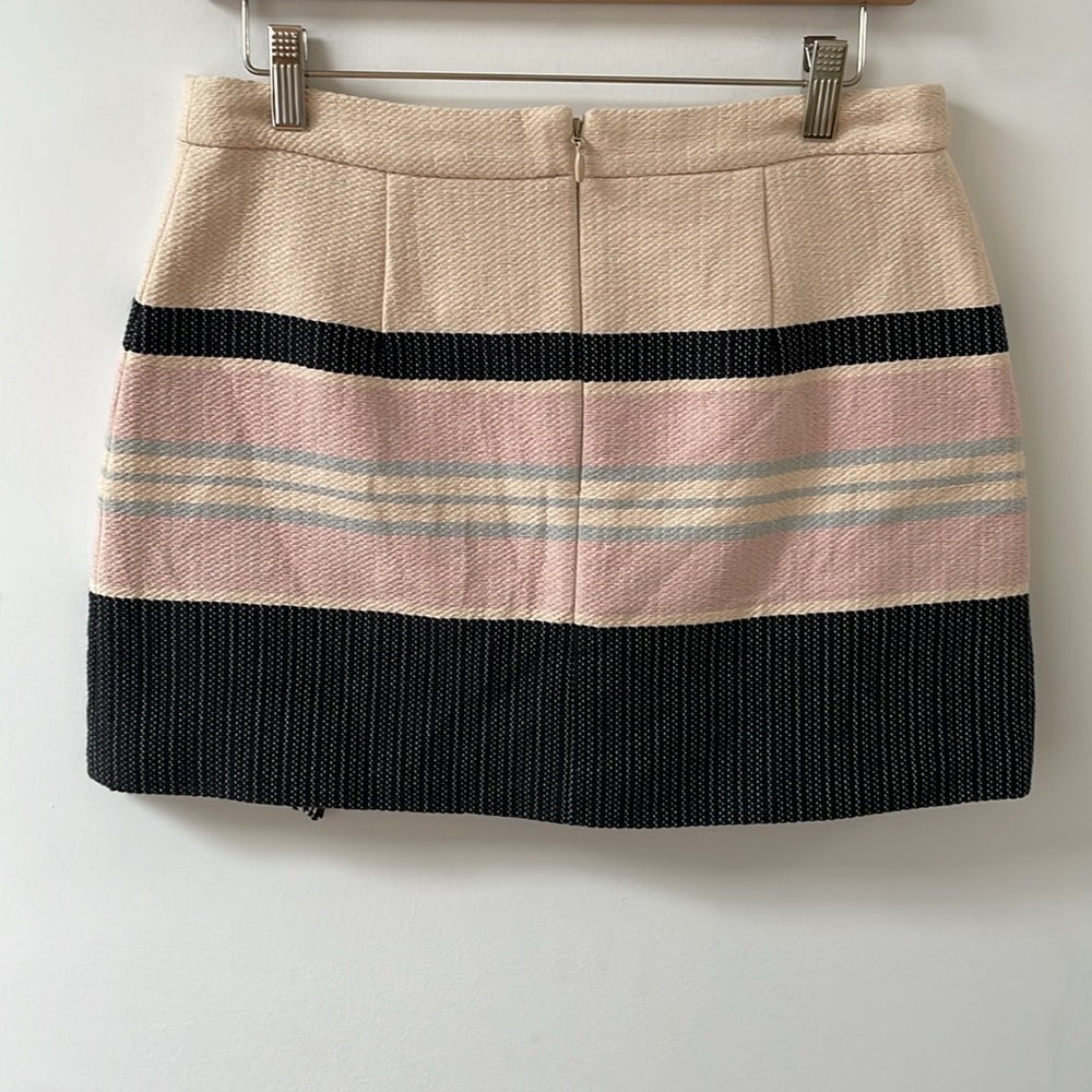 BCBGMAXAZRIA Malikka Woven Fringe Wrap Style Cotton Mini Skirt size 6 striped - Picture 2 of 11